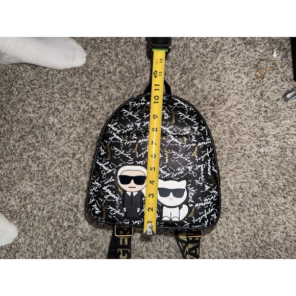 Karl Lagerfeld Paris Medium‎ Backpack Black Gold AOP Script L5GK48CJ NWT $198 - Picture 10 of 10